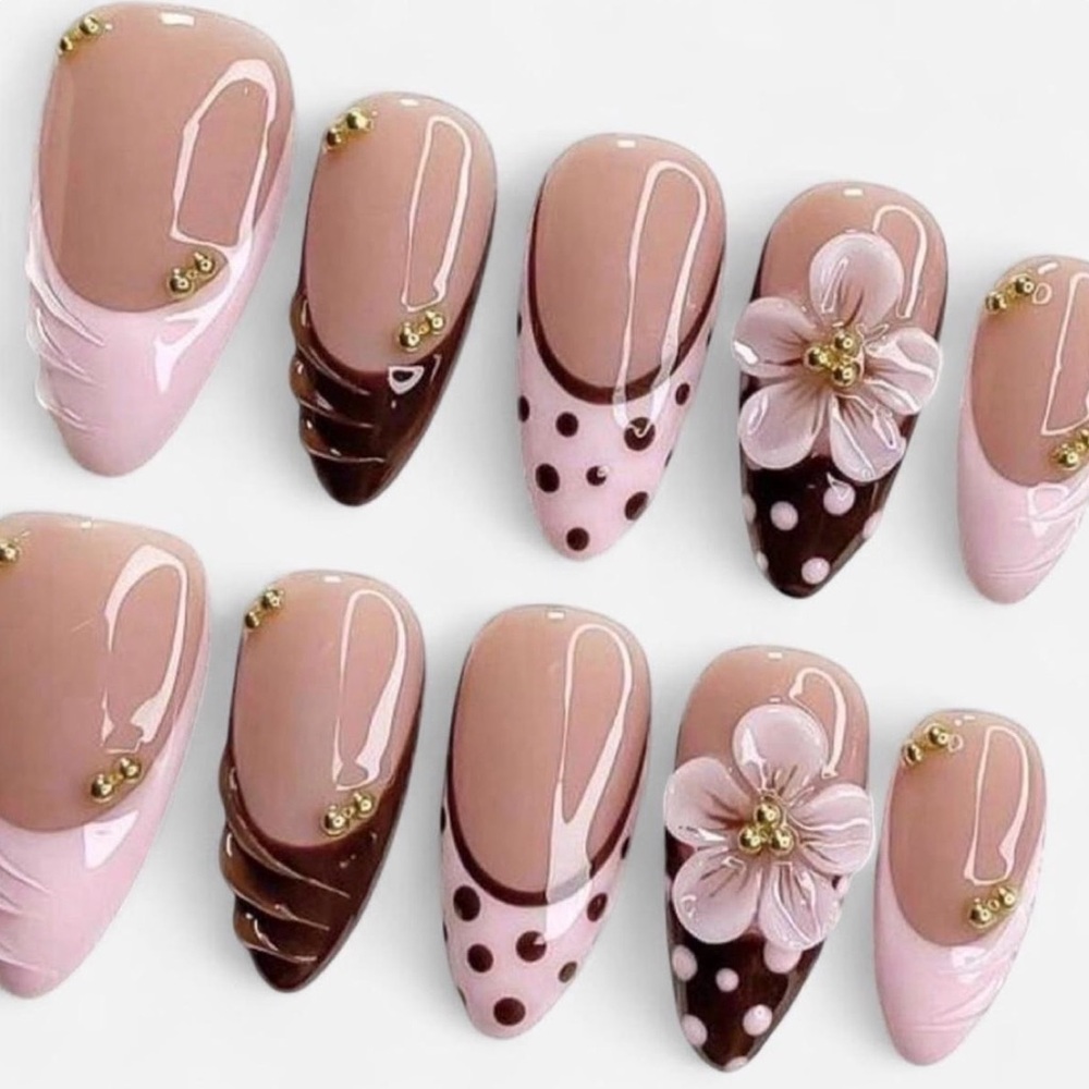 Elegant Pink and Brown Nail Art Set